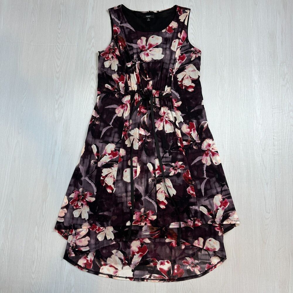 Simply Vera Vera Wang Women's Purple Floral Dress Cinch Waist Tunic Size S